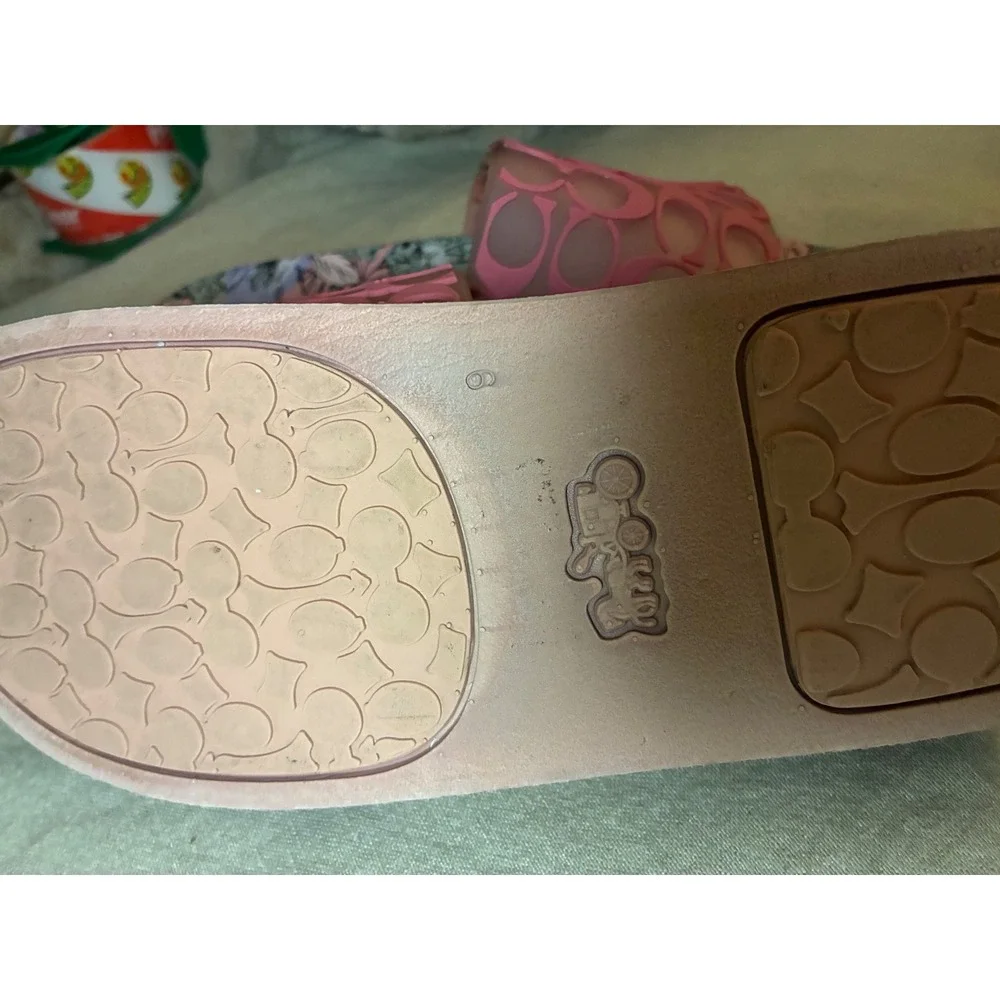 Coach Pink Signature C Floral Print Slide Sandals Womens Size 9